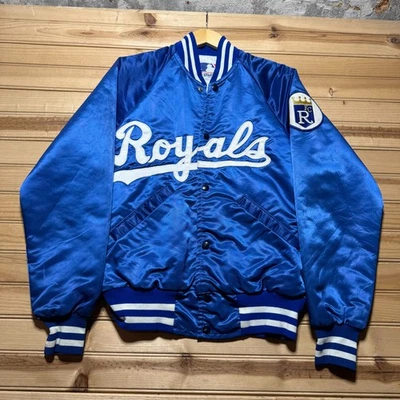 Vintage 80s Kansas City Royals MLB Baseball Patch Satin Bomber Jacket Size Small - Image 1 of 4