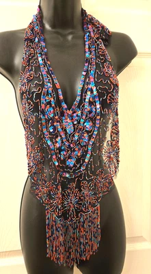 Vintage 1980s Rare Beaded Sequin Mesh Halter Top  Festival / Belly Dance / Glam - Image 1 of 4