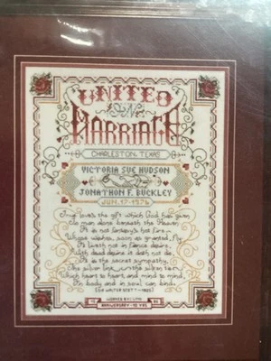 Heirloom Sampler UNITED IN MARRIAGE Cross Stitch Pattern Only Kit - Image 1 of 4
