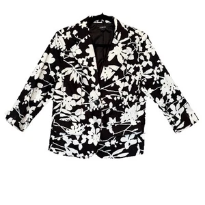 Elementz Jacket Blazer Size Large 3/4 Sleeve Lined Black & White Floral NWT - Picture 1 of 9