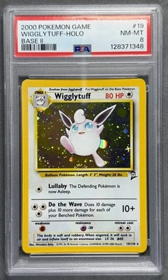 2000 Pokemon Game #19 WIGGLYTUFF HOLO Base II - 19/130 RARE Card PSA 8 - Image 1 of 2
