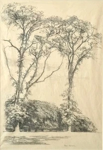 "Lady Trees" Ethel Gabain, Litografía de dibujo a lápiz firmada, enmarcada, montada. - Imagen 1 de 15