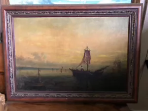 Antique painting original oil seascape. Has been relined. Dated 1883-or 5 - Picture 1 of 8