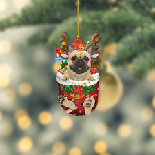 Fawn French Bulldog Snow Pocket Christmas Ornament, French Bulldog Xmas Ornament