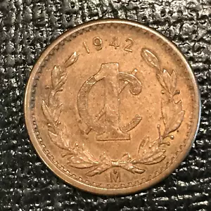 HIGH GRADE XF/AU 1942 M MEXICO MEXICAN 1 CENTAVO-MAR462 - Picture 1 of 2