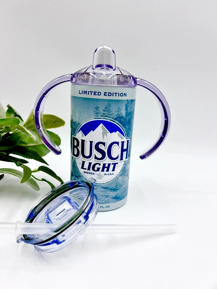 Taza para sorber Busch Light inspirada en cerveza, 2 tapas, regalo de baby shower, vaso para niños pequeños Foto 1 de 3