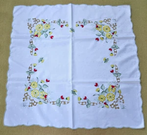 Lovely White Embroidered Polyester Square Tablecloth Red beatles 33" Cutwork - Picture 1 of 6