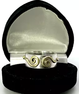 WIRBEL breites Band massiv Sterling Silber 925 RING Gr. 8 Fragezeichen KLOBIG Messing - Bild 1 von 6