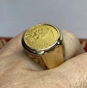 RARO antico anello da uomo 1926 indiano Liberty quarto aquila $2,5 moneta oro 14k 10 - Foto 1 di 19