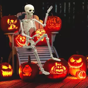 3FT Skeleton Halloween Decorations, Full Body Posable Halloween Skeleton with Mo - Picture 1 of 12