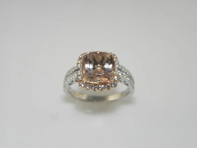 LADIES BOLD WHITE AND ROSE GOLD MORGANITE RING WITH DIAMOND ACCENTS - Image 1 of 4