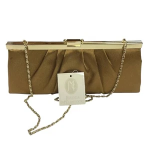 Vintage Jessica Mcclintock bronze gold SATIN Clutch/Shoulder Bag/Gold Chain - Picture 1 of 10