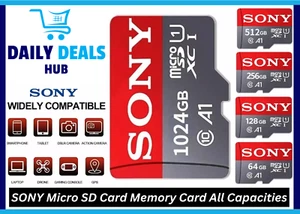 SONY Micro SD Card 1TB 256GB 128GB | High-Speed U1 A1 TF Memory Card for Phone, - Picture 1 of 13