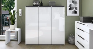 Aktenschrank 3T Breite 114cm Anrichte Regal Weiß Büro Garderobe Wohnraum TOM - Bild 1 von 12