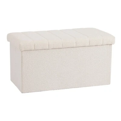 Seville Classics White Boucle Storage Bench Ottoman, 30'' W x 15.7" D x 15.7" H - Image 1 of 4