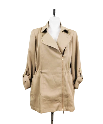 Isaac Mizrahi Live! Chaqueta Anorak Slub Texturizada Cremallera Frontal, Talla 14, Marrón, Nueva Foto 1 de 4