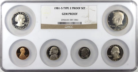 1981-S Type 2 Proof Set - NGC Certified GEM PROOF - All 6 Coins - *RARE* Cover