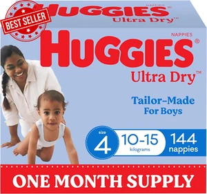 Ultra Dry Nappies Boys Size 4 (10-15Kg) 144 Count - One Month Supply (Packaging - Picture 1 of 12