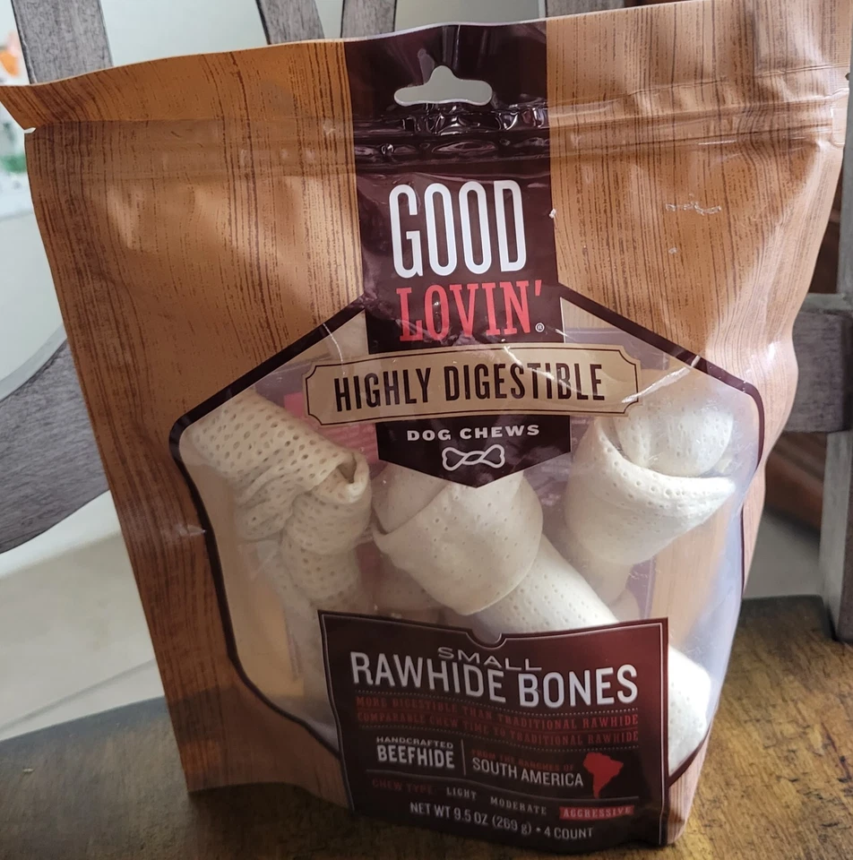 Huesos pequeños de cuero crudo Good Lovin’ huesos de carne - (9,5 oz) altamente digeribles para perros Foto 1 de 4