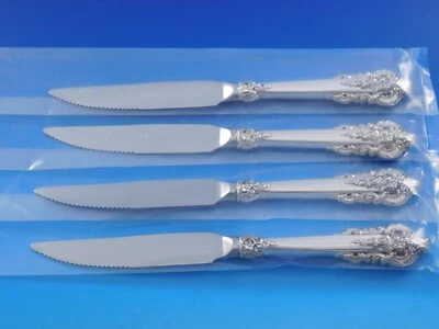 Grande Baroque Wallace Sterling Silver Steak Knife Set 4pc Custom 9 1/4" Serrate - Image 1 of 4