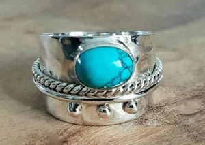 Blue Turquoise 925 Sterling Silver Christmas Gift Ring Jewelry All Size EE-258 - Picture 1 of 8