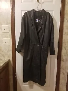 Men's XL Fidelity black leather jacket long 46" flaw wrinkle loose hem - Picture 1 of 11