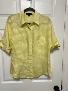 Lafayette 148 Women’s 100% Linen Yellow Button Down Shirt Size 10 - Picture 1 of 11