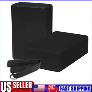 2 Pack EVA Yoga Block High Density TPE Foam Black and Yoga Resistance Strap US - Picture 1 of 12