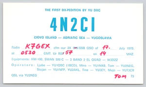 Postal QSL 4N2CI Clovo Island Yugoslavia CB Radio 1970 Primera Edición DX - Imagen 1 de 2