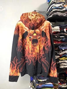 Sudadera con Capucha Vintage Calavera Fuego Cremallera Affiction Jnco Estampado Completo Negra Talla L Histérica - Imagen 1 de 10