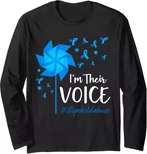 Child Abuse Prevention Awareness I'm Their Voice Pinwheel Long Sleeve T-Shirt - Picture 1 of 8