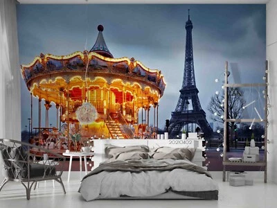 3D Eiffel Tower Merry-go-round City Wallpaper Wall Murals Removable Wallpaper - Image 1 of 4
