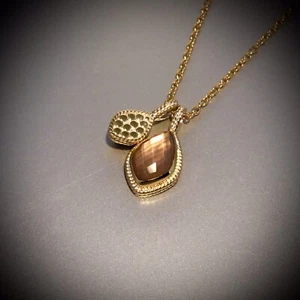 NWT ANNA BECK 18K GOLD PL STERLING SILVER PEACH QUARTZ CHARM PENDANT NECKLACE - Picture 1 of 8