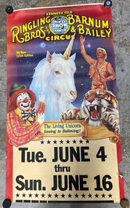 1960/70 Rare Barnum & Bailey Circus 115th Edt Unicorn Poster 42x75" RBn M14 - Picture 1 of 5