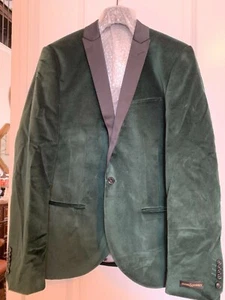 NWT Men's NOOSE & MONKEY Dark Green Velour Jacket, Blazer, Size 44 Regular - Picture 1 of 4