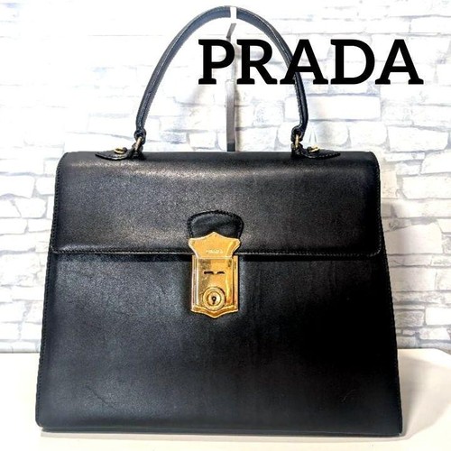 Borsa da lavoro formale PRADA in pelle nera 3 chiusure oro ferramenta USATA 715J