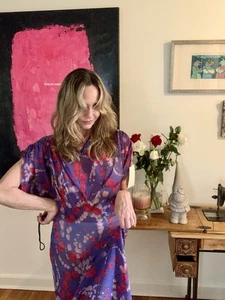 1930s Floral Dress - Chiffon - L - Vintage Floral Dress Blue Red - Picture 1 of 23