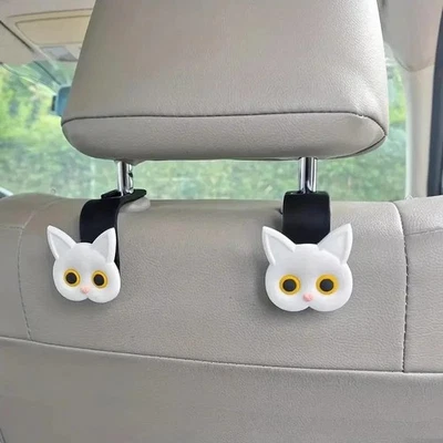 Cute 3d Cat Car Seat Headrest Hook Universal Vehicle Hanger Bag Organizer - Image 1 of 4