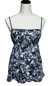 Babydoll Hollister Top Mujer Azul Medio Y2K Floral Ajustable Botones Playa - Imagen 1 de 9