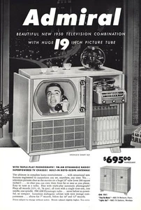 1950 Admiral Fernsehen: 19 Zoll Bildröhre Vintage Printwerbung - Bild 1 von 1
