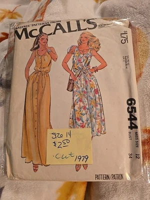 McCall's 6544 Buttoned dress gathered into neck-Misses' 12 - Bust 34 1979 cut - Image 1 of 2