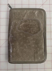 VTG Carlos Falchi Organizer Wallet Case Olive Ostrich Leather. - Picture 1 of 4