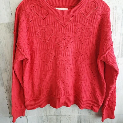 Suéter tejido corazón rojo Lucky Brand para mujer talla mediana M pulóver cuello redondo cuadrado Foto 1 de 4