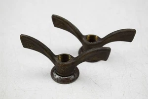 PAIR, BRASS VINTAGE BICYCLE WHEEL AXLE WING NUTS, REAR 3/8" (1) - Picture 1 of 2