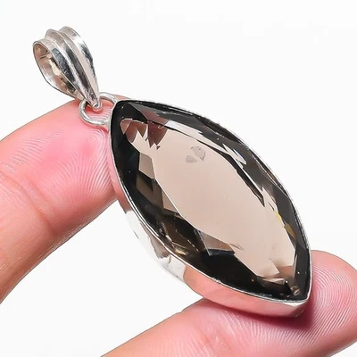 Smoky Quartz Gemstone Handmade Unique Gift Jewelry Marquise Pendant 2.4" PG 2911 - Image 1 of 4