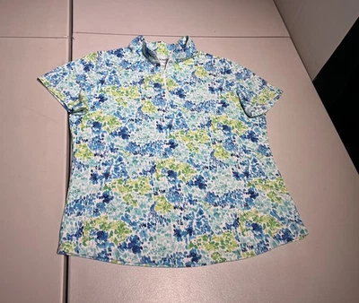 Camisa IBKUL Para Mujer XL Azul Floral Manga Corta ICIKULS Golf Nylon Top Foto 1 de 4