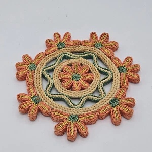 Almohadilla caliente tejida de mimbre ratán rafia trivet cocina boho floral - Imagen 1 de 5
