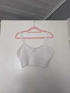 Women's 'Monki' White Knitted Broderie Bralet Crop Top M - Picture 1 of 6