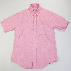 Brooks Brothers Size Medium Pink All Irish Linen Short Sleeve Button Down Shirt - Picture 1 of 10