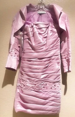 Mother of Bride Women's Cocktail Short Dress Jacket Beads Lilac Pink 2P 0 Petite - Image 1 of 4